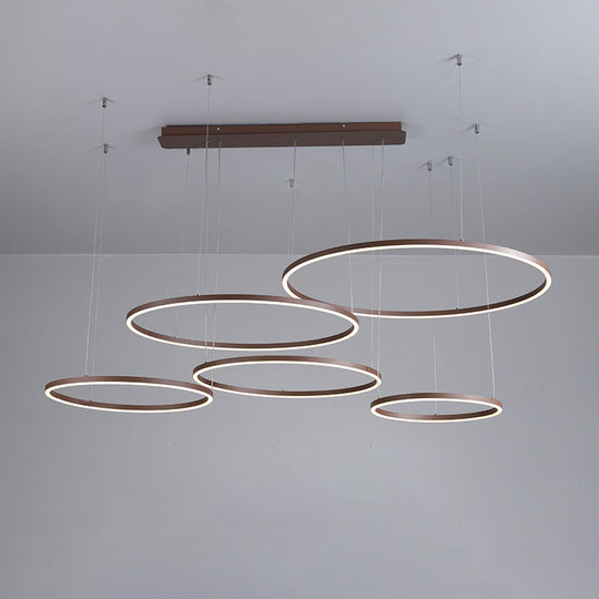 Brown Led Acrylic Chandelier - 3/4/5-Tier Minimalist Circular Pendant Light For Restaurants