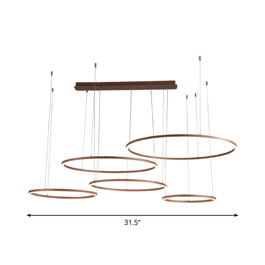 Brown Led Acrylic Chandelier - 3/4/5-Tier Minimalist Circular Pendant Light For Restaurants