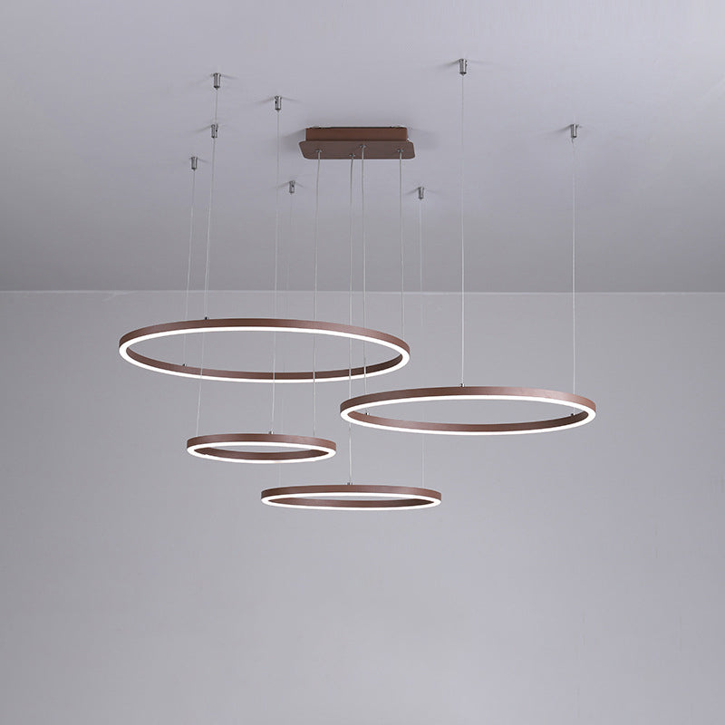 Brown Led Acrylic Chandelier - 3/4/5-Tier Minimalist Circular Pendant Light For Restaurants