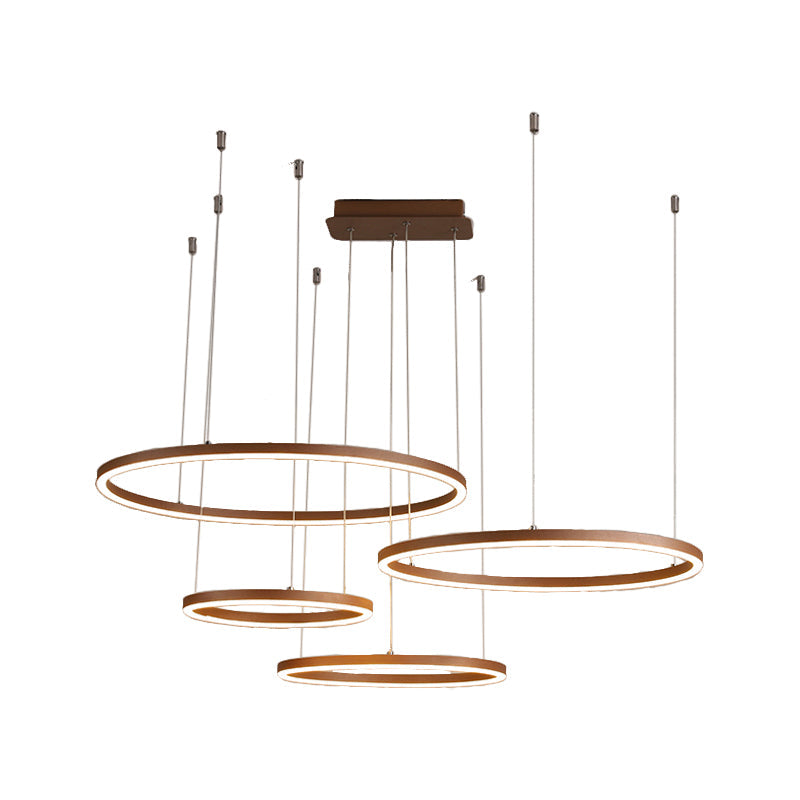 Brown Led Acrylic Chandelier - 3/4/5-Tier Minimalist Circular Pendant Light For Restaurants