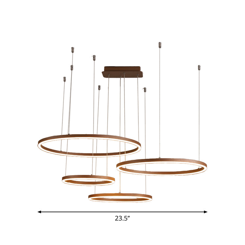 Brown Led Acrylic Chandelier - 3/4/5-Tier Minimalist Circular Pendant Light For Restaurants