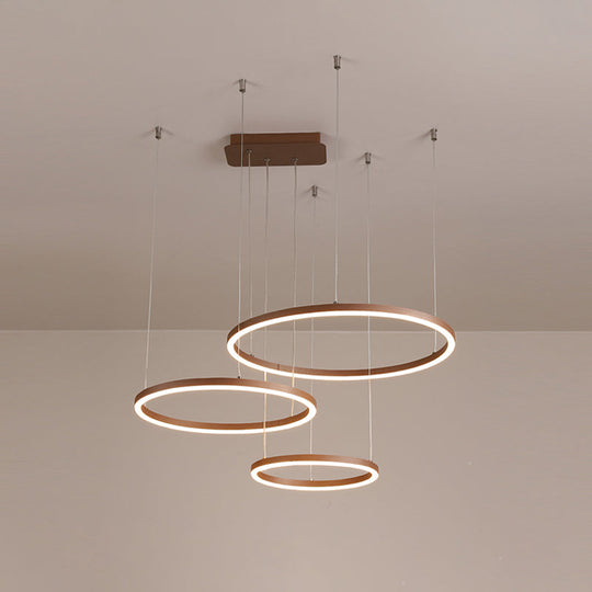 Brown Led Acrylic Chandelier - 3/4/5-Tier Minimalist Circular Pendant Light For Restaurants