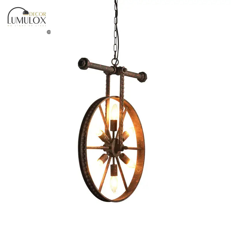 Metallic Wheel Chandelier Lamp Art Deco 6 Lights White/Black/Rust Pendant Ceiling Light For