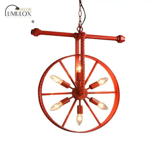 Metallic Wheel Chandelier Lamp Art Deco 6 Lights White/Black/Rust Pendant Ceiling Light For