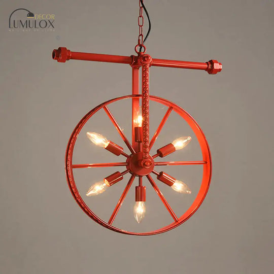 Metallic Wheel Chandelier Lamp Art Deco 6 Lights White/Black/Rust Pendant Ceiling Light For