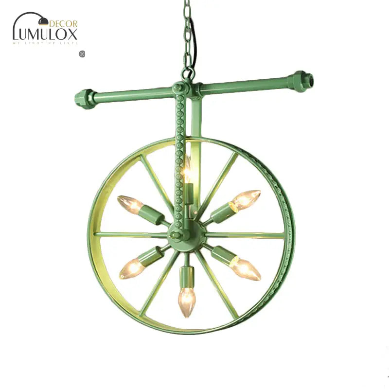Metallic Wheel Chandelier Lamp Art Deco 6 Lights White/Black/Rust Pendant Ceiling Light For