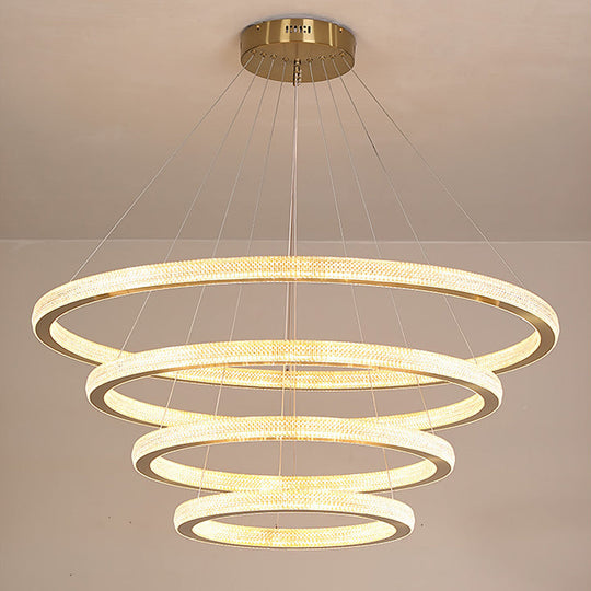 Minimalistic Brass Led Chandelier Light With Acrylic Suspension - 1/3/4-Tier Circle Design