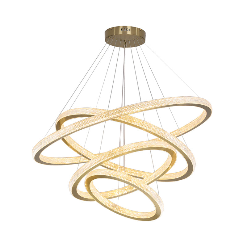 Minimalistic Brass Led Chandelier Light With Acrylic Suspension - 1/3/4-Tier Circle Design