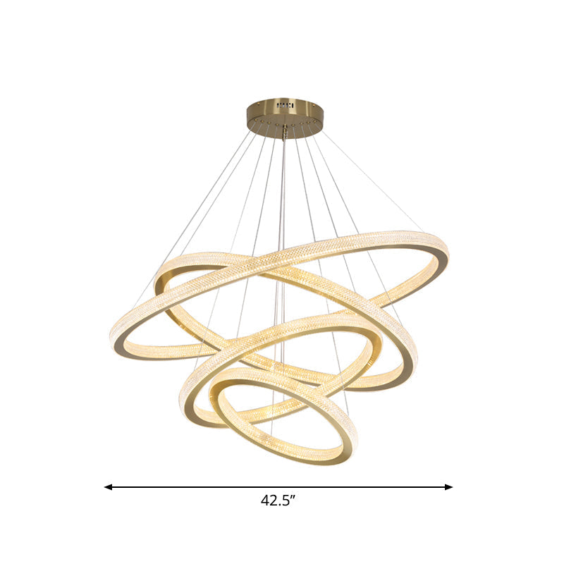 Minimalistic Brass Led Chandelier Light With Acrylic Suspension - 1/3/4-Tier Circle Design