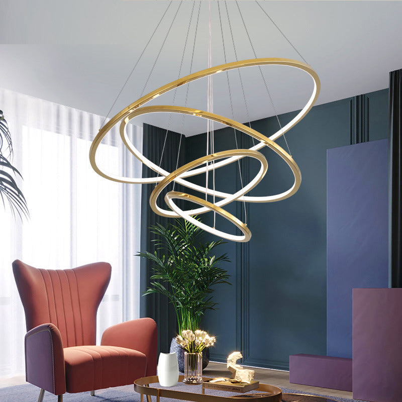 Gold Multi -Tire Chandelier Lamp Simplicity Stainless Steel Led Circle Ceiling Pendant Lighting