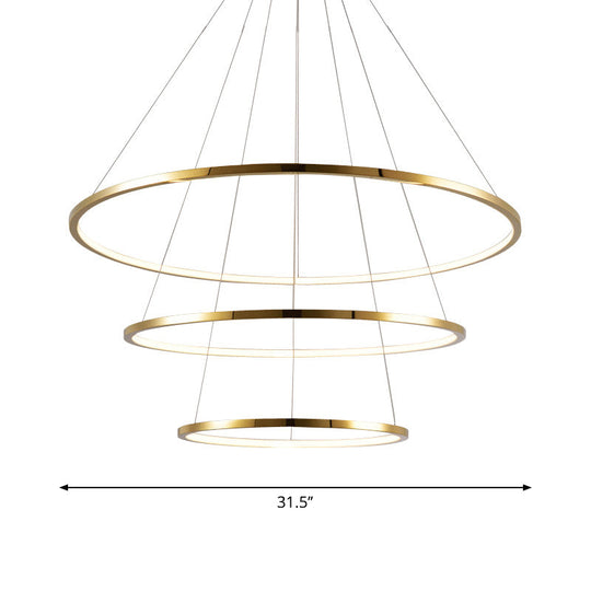 Gold Multi -Tire Chandelier Lamp Simplicity Stainless Steel Led Circle Ceiling Pendant Lighting