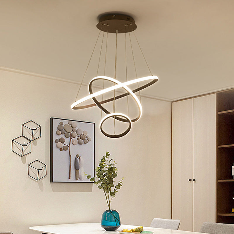 Minimalist Acrylic Led Chandelier - Circle Design White/Coffee Available In Small And Large Ceiling