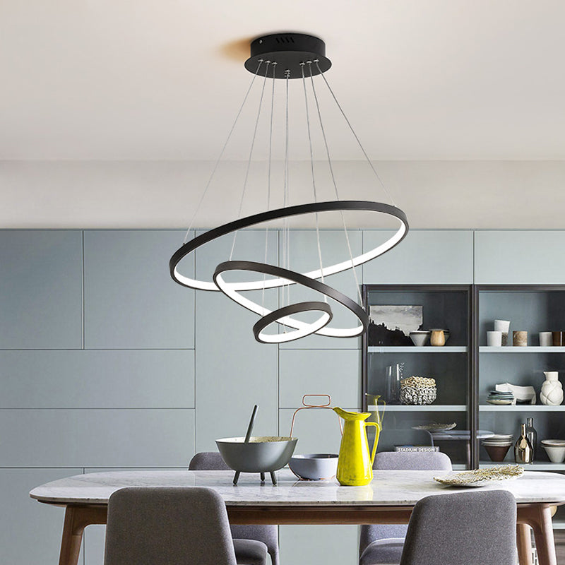 Modern 3-Ring Led Pendant Light In Black/White/Gold For Living Room Ceiling