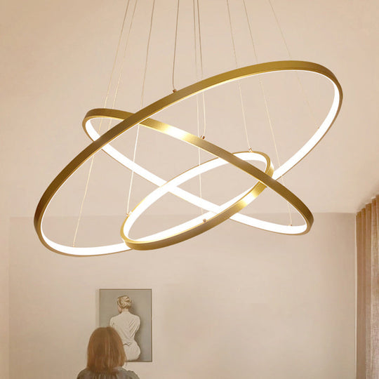 Modern 3-Ring Led Pendant Light In Black/White/Gold For Living Room Ceiling Gold