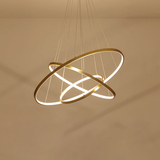 Modern 3-Ring Led Pendant Light In Black/White/Gold For Living Room Ceiling