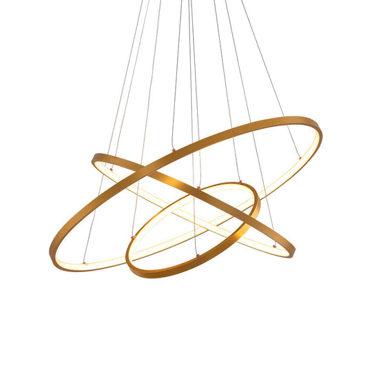Modern 3-Ring Led Pendant Light In Black/White/Gold For Living Room Ceiling