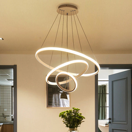 Contemporary Round Pendant Led Chandelier For Dining Room In White/Coffee - 2/3 Tier Design