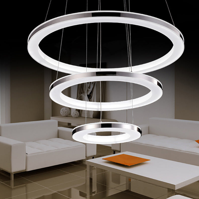 Minimal Silver Circle Led Pendant Chandelier - 3 Lights Acrylic Small/Large Warm/White Light / Small