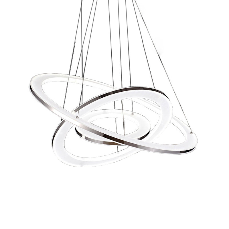 Minimal Silver Led Chandelier Pendant Lights - Hang Lamp In Warm/White Light