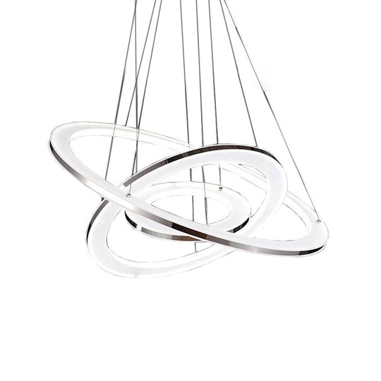 Minimal Silver Circle Led Pendant Chandelier - 3 Lights Acrylic Small/Large Warm/White Light
