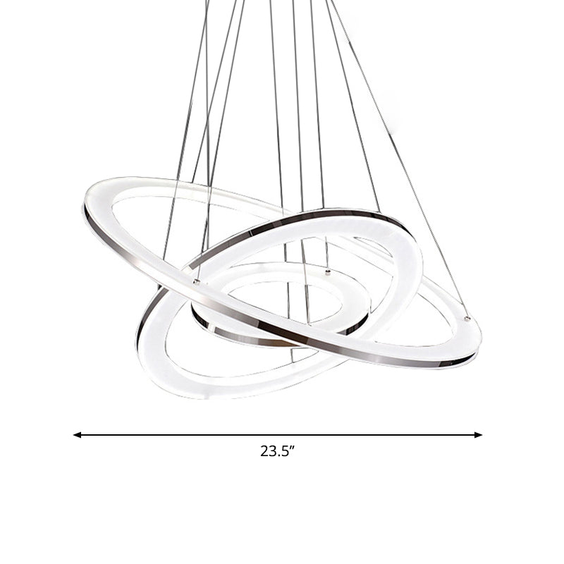 Minimal Silver Circle Led Pendant Chandelier - 3 Lights Acrylic Small/Large Warm/White Light