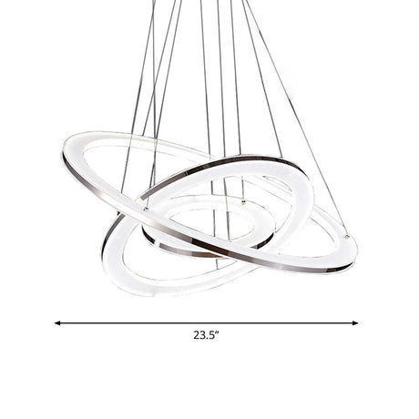 Minimal Silver Circle Led Pendant Chandelier - 3 Lights Acrylic Small/Large Warm/White Light