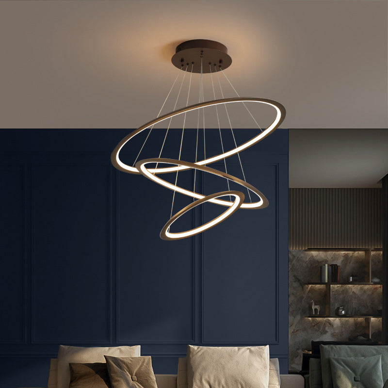 Modern Acrylic Led Pendant Chandelier - Gold/Coffee 3/4 Tiers Loop Design Ideal For Living Room
