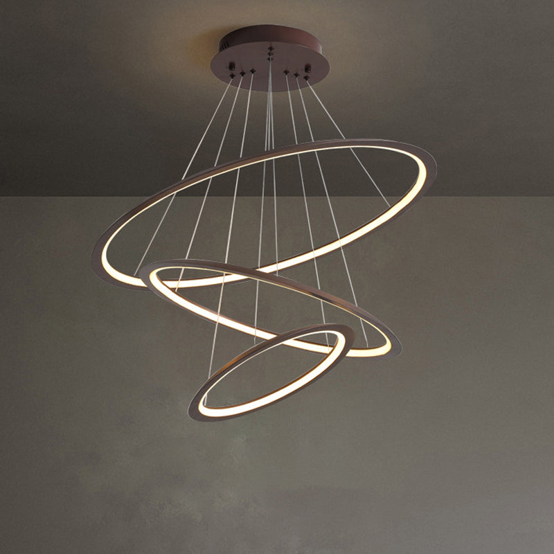 Modern Acrylic Led Pendant Chandelier - Gold/Coffee 3/4 Tiers Loop Design Ideal For Living Room