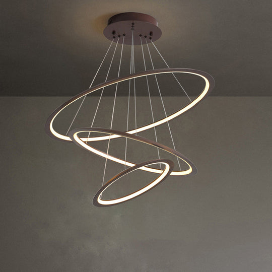 Modern Acrylic Led Pendant Chandelier - Gold/Coffee 3/4 Tiers Loop Design Ideal For Living Room