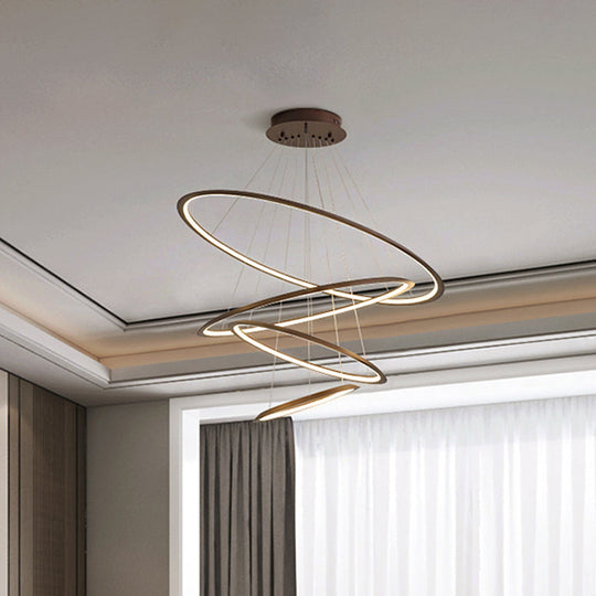 Simplicity Gold/Coffee Led Pendant Chandelier - Acrylic 3/4-Tiered Loop Ceiling Hang Light For