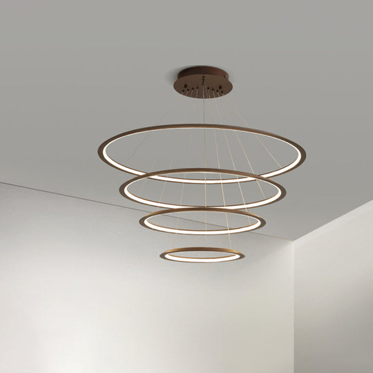 Modern Acrylic Led Pendant Chandelier - Gold/Coffee 3/4 Tiers Loop Design Ideal For Living Room