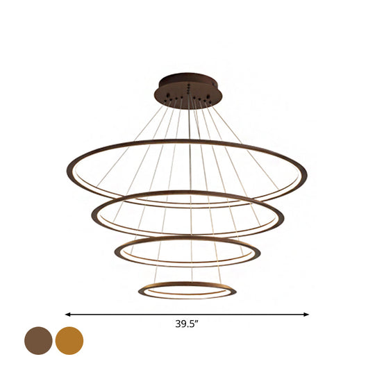 Simplicity Gold/Coffee Led Pendant Chandelier - Acrylic 3/4-Tiered Loop Ceiling Hang Light For