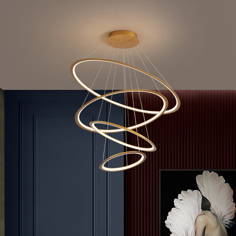 Simplicity Gold/Coffee Led Pendant Chandelier - Acrylic 3/4-Tiered Loop Ceiling Hang Light For