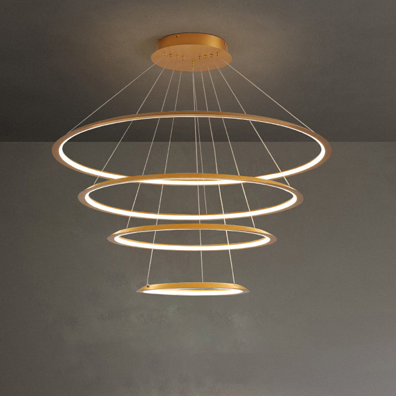 Simplicity Gold/Coffee Led Pendant Chandelier - Acrylic 3/4-Tiered Loop Ceiling Hang Light For