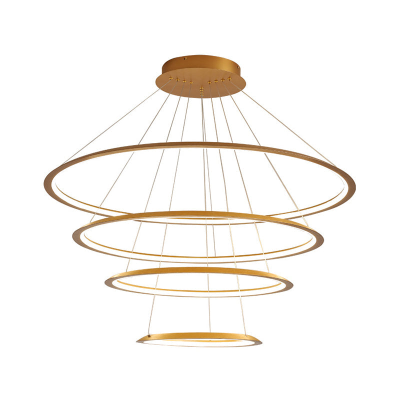 Simplicity Gold/Coffee Led Pendant Chandelier - Acrylic 3/4-Tiered Loop Ceiling Hang Light For