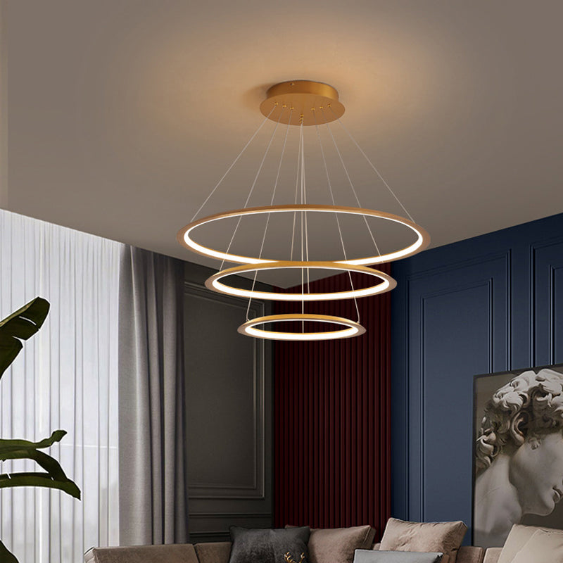Modern Acrylic Led Pendant Chandelier - Gold/Coffee 3/4 Tiers Loop Design Ideal For Living Room