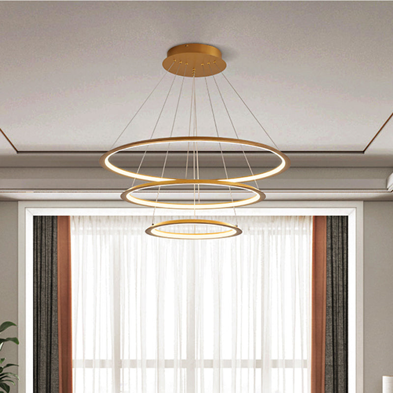 Simplicity Gold/Coffee Led Pendant Chandelier - Acrylic 3/4-Tiered Loop Ceiling Hang Light For
