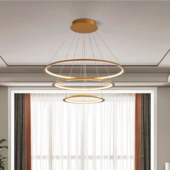 Simplicity Gold/Coffee Led Pendant Chandelier - Acrylic 3/4-Tiered Loop Ceiling Hang Light For