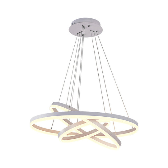 Minimalistic Acrylic Led Chandelier In White - Small/Large 3-Ring Restaurant Drop Lamp