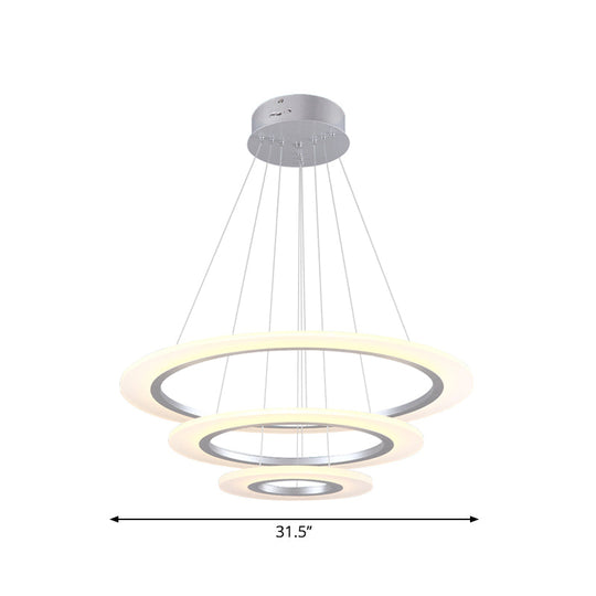 Contemporary 3-Layer Round Led Chandelier - Silver Acrylic Ceiling Pendant For Living Room