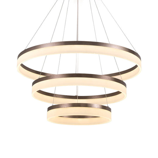 Minimalistic Acrylic Led Pendant Light Kit - Circle Chandelier In Brown For Bedroom Choose 1 To 3