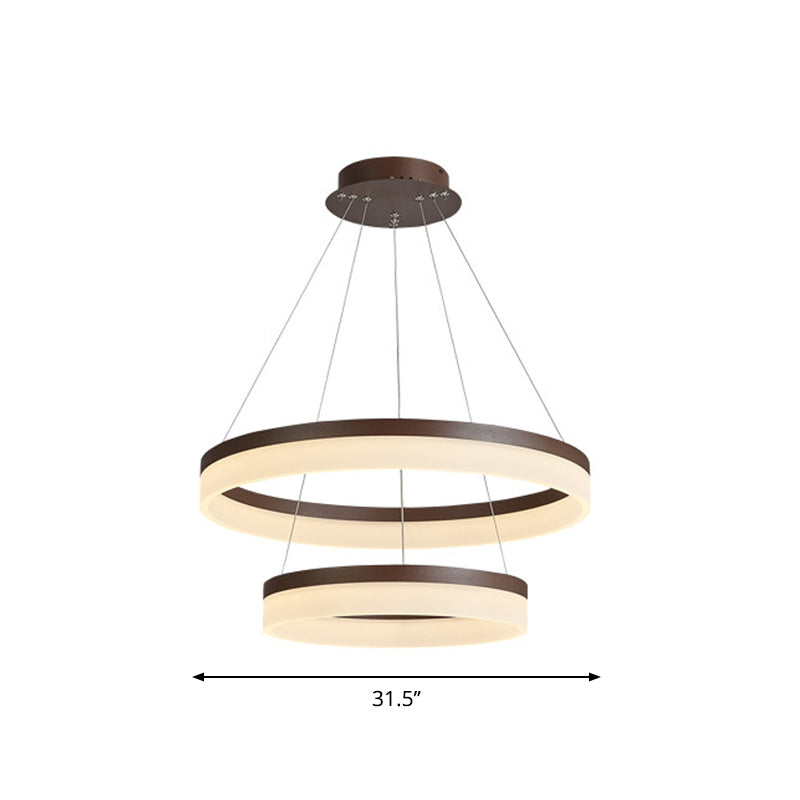 Minimalistic Acrylic Led Pendant Light Kit - Circle Chandelier In Brown For Bedroom Choose 1 To 3