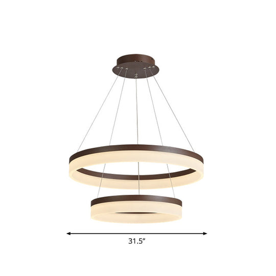 Minimalistic Acrylic Led Pendant Light Kit - Circle Chandelier In Brown For Bedroom Choose 1 To 3