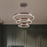 Minimalist Metal Led Chandelier | Circular Living Room Pendant Light 3 Heads Coffee/Gold Coffee