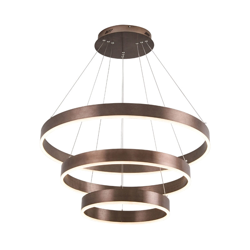 Minimalist Metal Led Chandelier: Circular Living Room Pendant Light (3 Heads) In Coffee/Gold