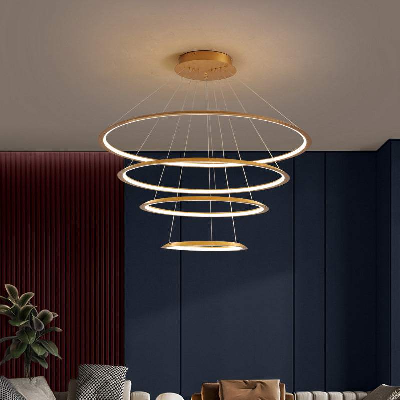 Slim Hoop Pendant Led Chandelier - 3/4 Tiers Aluminum Gold/Coffee Living Room Gold / 4