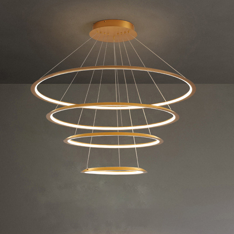 Slim Hoop Pendant Led Chandelier - 3/4 Tiers Aluminum Gold/Coffee Living Room