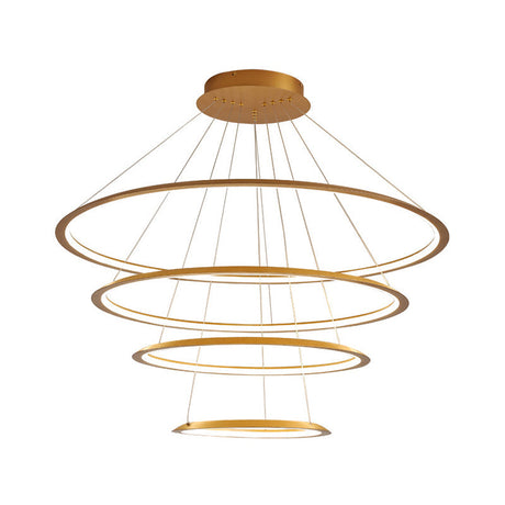 3/4 Tier Slim-Frame Led Chandelier In Gold/Coffee For Elegant Living Room Lighting