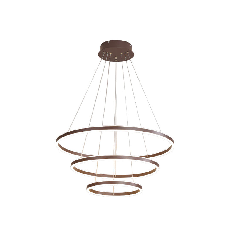 Brown 4 Tier Minimalistic Acrylic Led Ring Chandelier For Dining Room