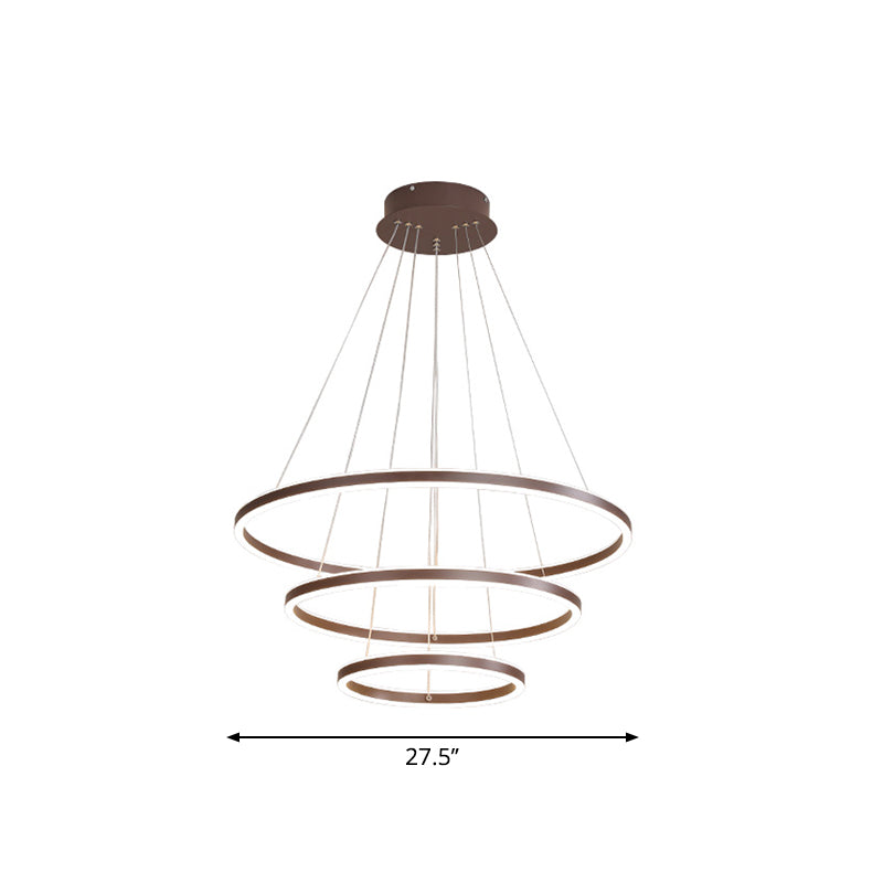 Brown 4 Tier Minimalistic Acrylic Led Ring Chandelier For Dining Room